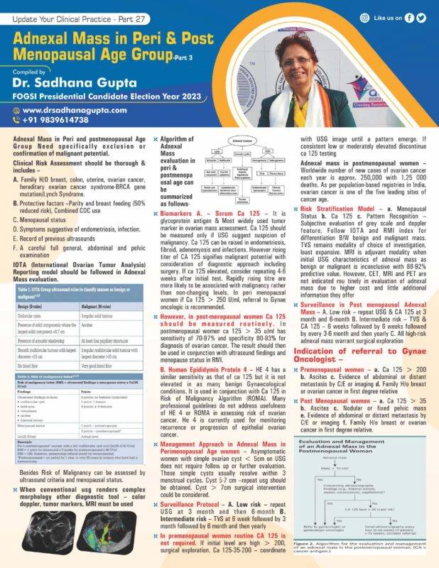 Adnexal Mass in Peri & Post menopausal Age Group_Part 3